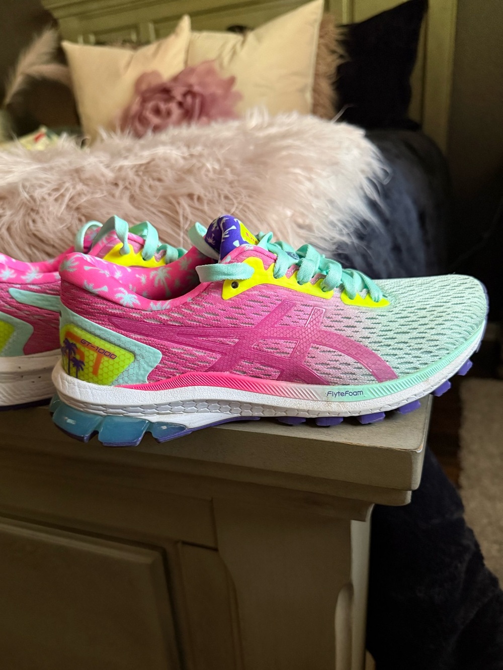 Asics Women's Mint, Pink & Yellow Running Sneakers